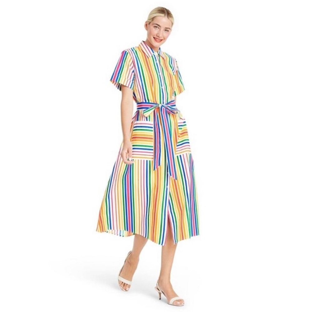 100% Cotton Christopher John Rogers rainbow size 2 midi dress natural fibers - Picture 3 of 10